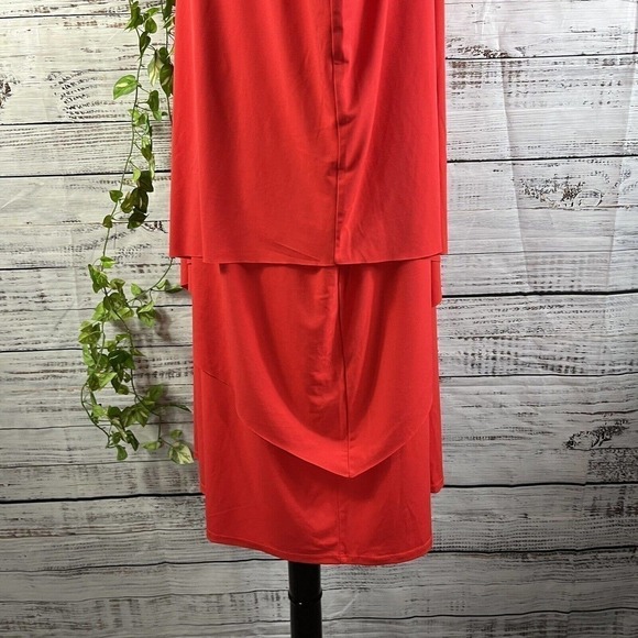 Susan Graver Dress Large Pet Fire Orange Lagenlook Layered Knee Stretch Cocktail - Picture 11 of 13